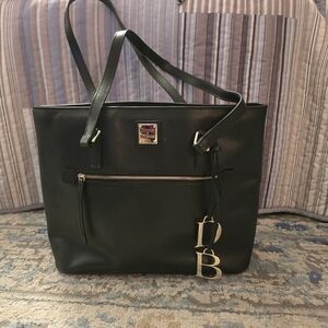 Dooney & Bourke Black Leather Tote with Gold Accents